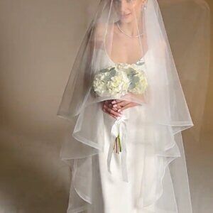 Tulle Veil with Horsehair Trim, Blusher, Chapel Length